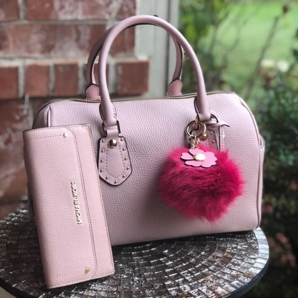 Michael kors aria studded satchel+wallet+Pom Pom